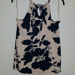 Navy and Tan Floral Blouse